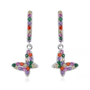 🗽Simulated Multi Color Diamond Earrings in Rhodium Over Sterling Silver 0.80 ctw